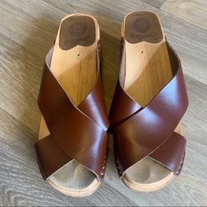 Troentorp leather and wood clogs sandals 37